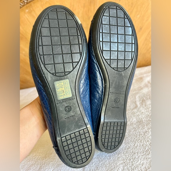 AUTH Balenciaga Blue Leather Arena Brogue-Trim Ballerina Flats Sz 37 - Picture 7 of 8